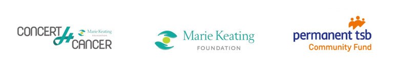 logos of  'Concert 4 Cancer' , 'Marie Keating Foundation' and 'permanent tsb Community Found'